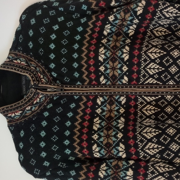 Nomadic Traders ramie cotton mix Fair Isle Grandpa front zipper pullover - Picture 2 of 10